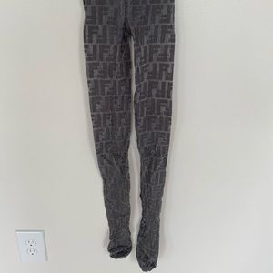 Fendi Embroidered Logo Tights in Metallic Silver. Size III or Large. NWOT.